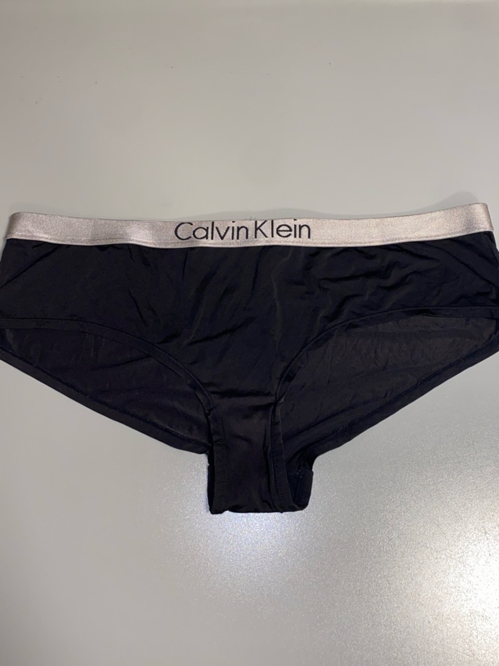 Calvin Klein Large Black Hipster Panties with Silver Waistband